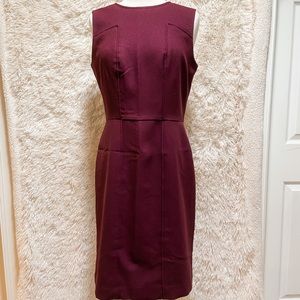 Burgundy sleeveless midi sheath dress